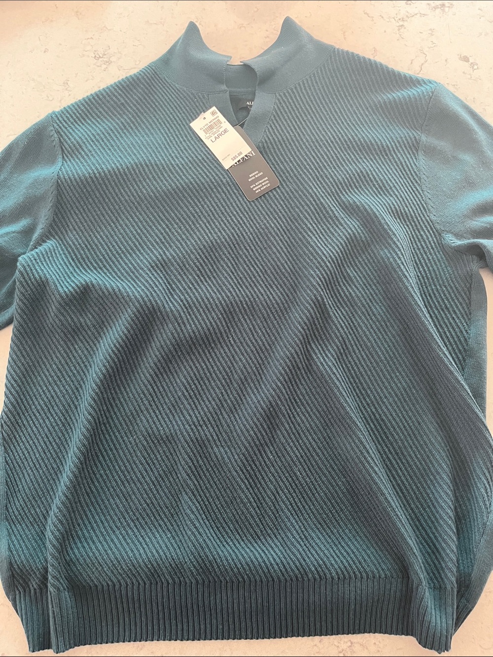 Alfani Merino wool Lightweight Ribbed Mock-Neck Sweater - Teal